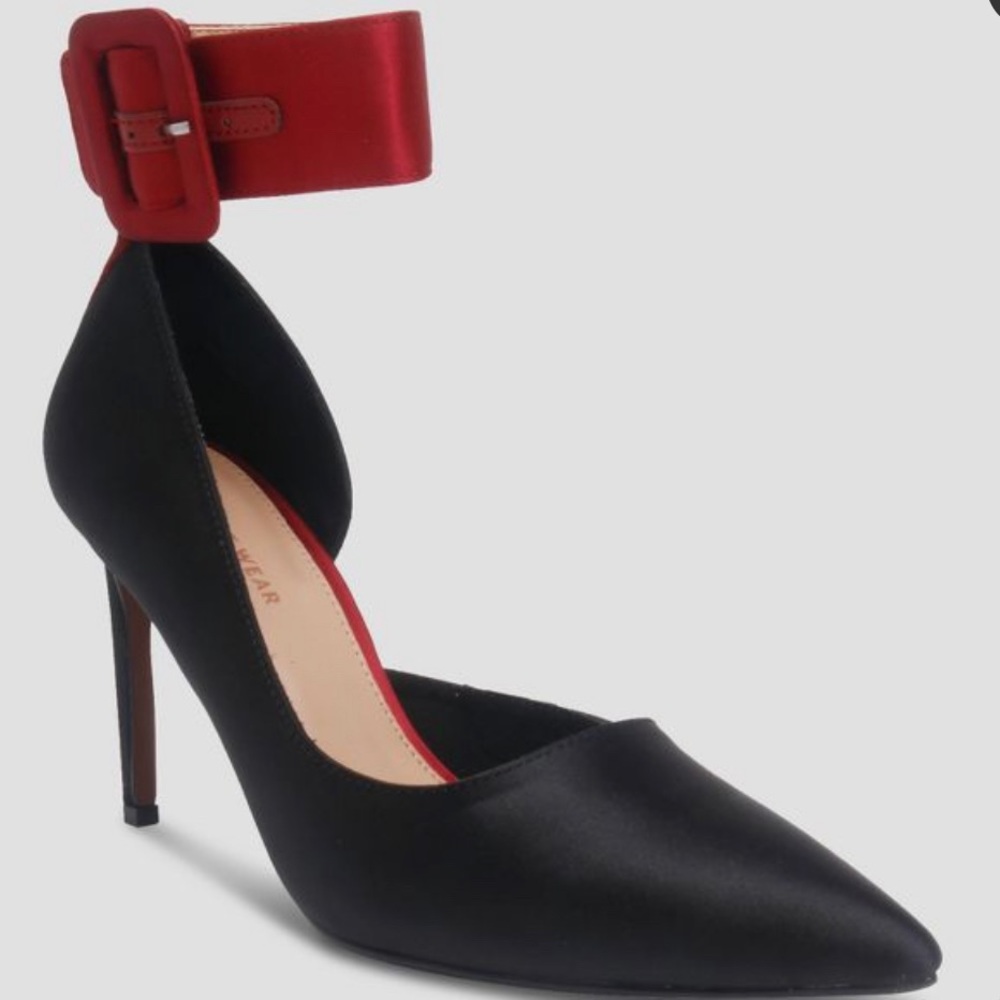 Who What Wear Satin Annora Pumps - Black / Red